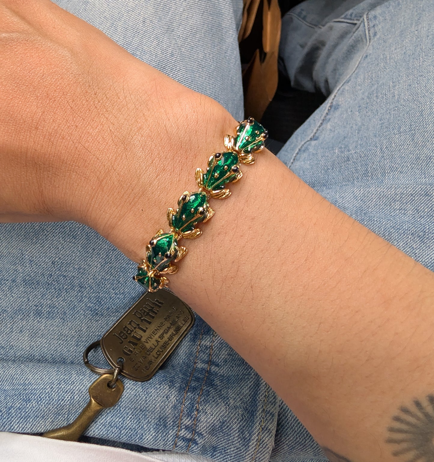 Vintage Green FrogEnamel and Gold Tone